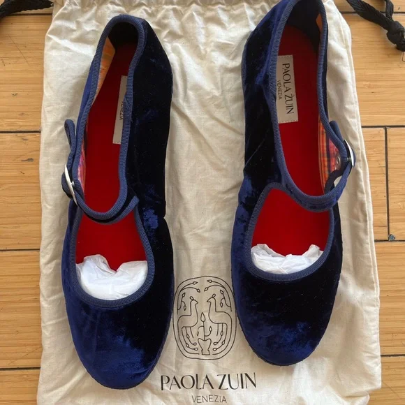 Women's Velvet Shoes - Navy - Picture 4 of 5